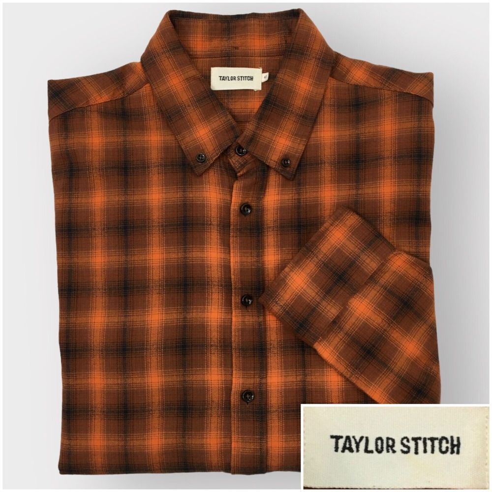 Taylor Stitch Button Down Shirt Mens Size 42 Plaid Flannel Organic Cotton Casual